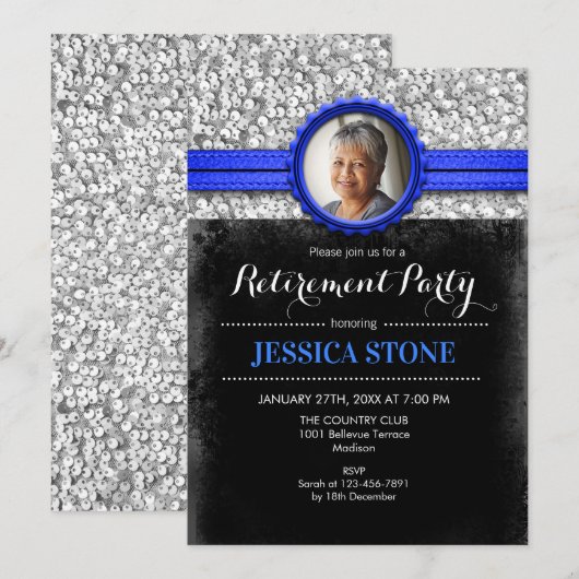 Pensioen met foto - Royal Blue Silver Kaart (Voorkant / Achterkant)