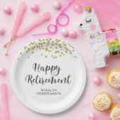 Pensioen Modern Gold Confetti Naam Papieren Bordje (Feest)