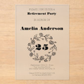 Pensioen moderne bloem zwart acryl uitnodigingen (Voorkant)