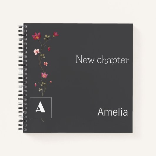 Pensioen monogram waterverf bloemnaam grijs notitieboek (Voorkant)