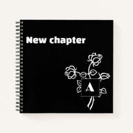 Pensioen monogram waterverf roos zwart wit notitieboek