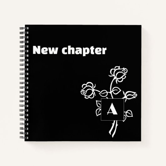 Pensioen monogram waterverf roos zwart wit notitieboek (Voorkant)