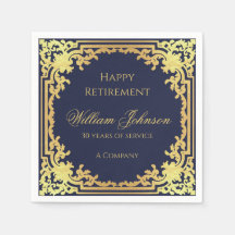 Pensioen Navy Blauw Elegant Script Nep Goud Folie