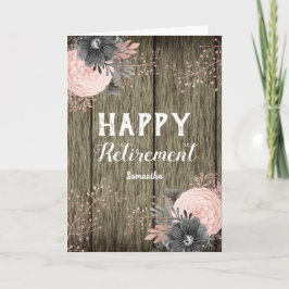 Pensioen Nep Rostig Hout en Bloemen Kaart