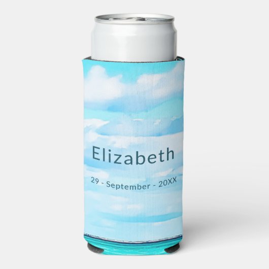 Pensioen Ocean Sky Blue Momento Modern Seltzer Blikjeskoeler (Seltzer Achterkant)