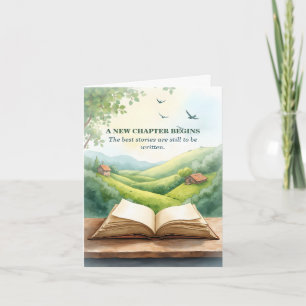 Pensioen Open Boek Nieuw Hoofdstuk Landschap Scene Bedankkaart