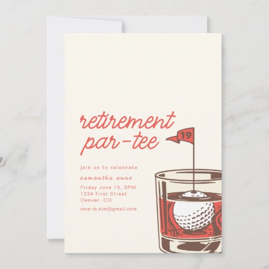 Pensioen Par-T-shirt Party Uitnodiging met Whiskey (Voorkant)