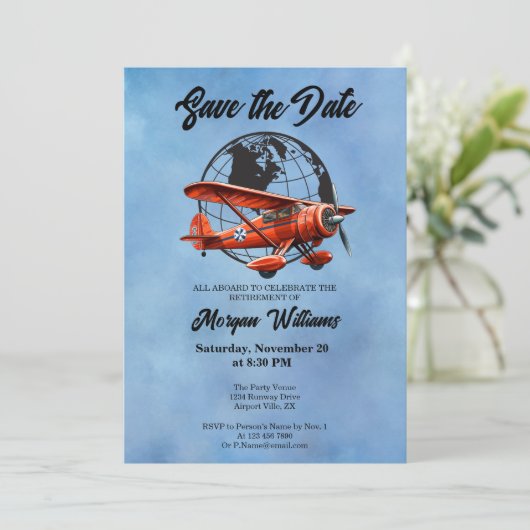 Pensioen Partij Bewaar de datum Wereldbol Reisvlie Kaart (Staand voorkant)