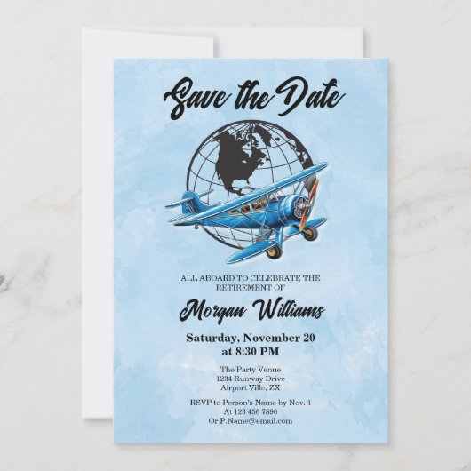 Pensioen Partij Bewaar de datum Wereldbol Reisvlie Kaart (Voorkant)