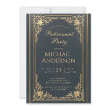  Pensioen Partij Blauw Goud Elegant Script