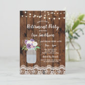 Pensioen Partij Bloemen Kant Hout Mason Jar Uitnod Kaart (Staand voorkant)