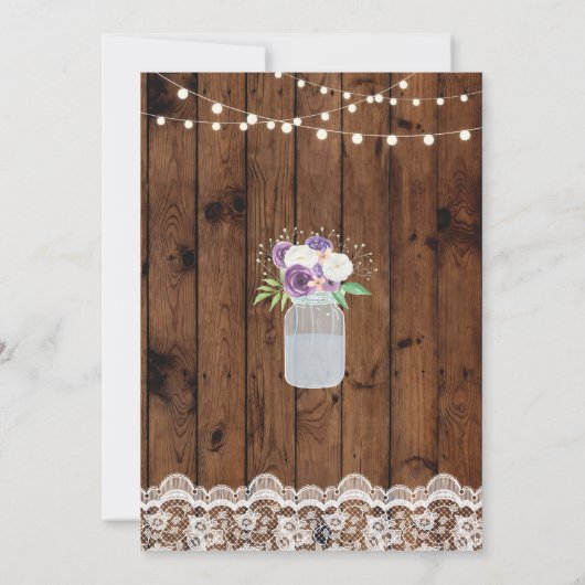 Pensioen Partij Bloemen Kant Hout Mason Jar Uitnod Kaart (Achterkant)