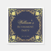 Pensioen Partij Marine Blauw en Goud Elegant Scrip Servet (Voorkant)