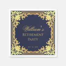 Pensioen Partij Marine Blauw en Goud Elegant Scrip