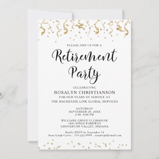 Pensioen partij Moderne Gouden Confetti Streamers Kaart (Voorkant)