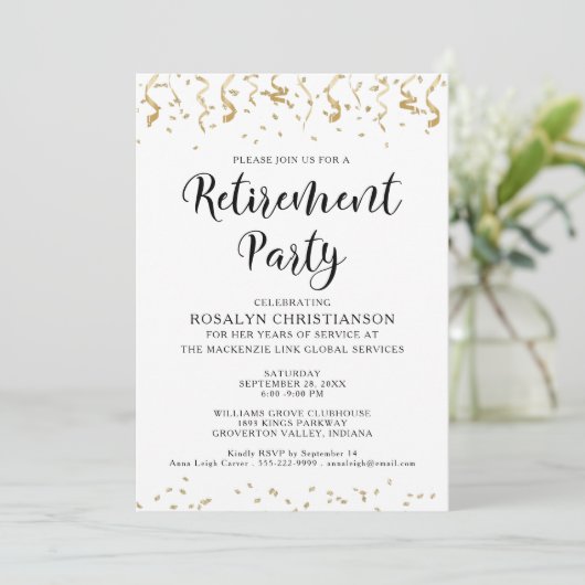 Pensioen partij Moderne Gouden Confetti Streamers Kaart (Staand voorkant)