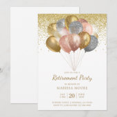 Pensioen Partij Roos Goud Zilver Gouden Ballonnen Kaart (Voorkant / Achterkant)