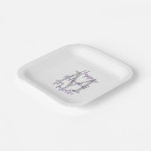 Pensioen Partij Wit Grijs Paarse Naam Monogram Papieren Bordje (Gebogen)