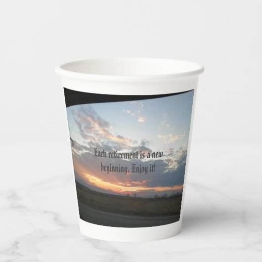 Pensioen partij zonsondergang nieuwe begin papiere papieren bekers (Voorkant)