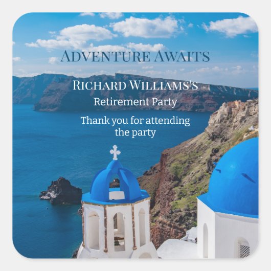 Pensioen Party Avontuur wacht op Griekenland Medit Vierkante Sticker (Voorkant)