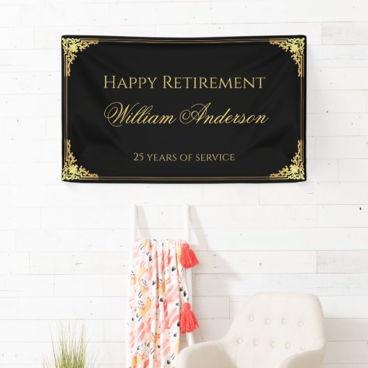 Pensioen Party Black Gold  Elegant Script Spandoek (Insitu)