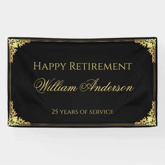 Pensioen Party Black Gold  Elegant Script Spandoek (Horizontaal)