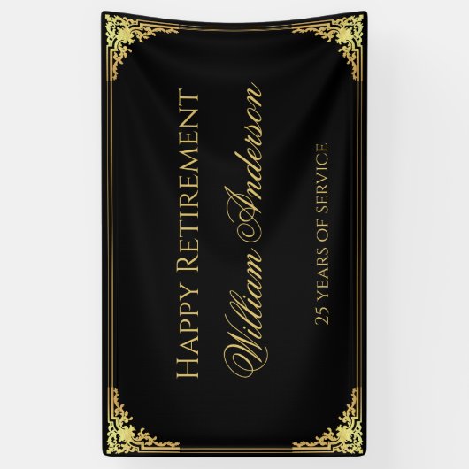 Pensioen Party Black Gold  Elegant Script Spandoek (Verticaal)