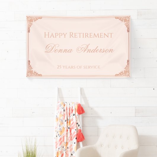 Pensioen Party Blush Pink Elegant Script  Spandoek (Insitu)