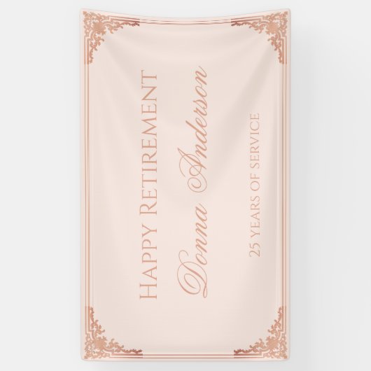 Pensioen Party Blush Pink Elegant Script  Spandoek (Verticaal)