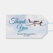 Pensioen Party Gift Label met Vliegtuigontwerp 2 Cadeaulabel (Voorkant (Horizontaal))