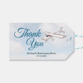 Pensioen Party Gift Label met Vliegtuigontwerp 3 Cadeaulabel (Voorkant (Horizontaal))