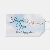 Pensioen Party Gift Label met Vliegtuigontwerp Cadeaulabel (Voorkant (Horizontaal))