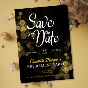 Pensioen Party Gold Confetti Save the Date Kaart