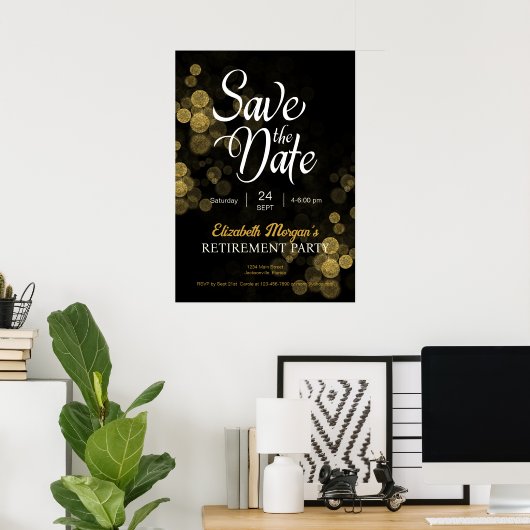 Pensioen Party Gold Confetti Save the Date Poster (Thuiskantoor)