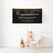Pensioen Party Gold Glitter Black Banner (Insitu)