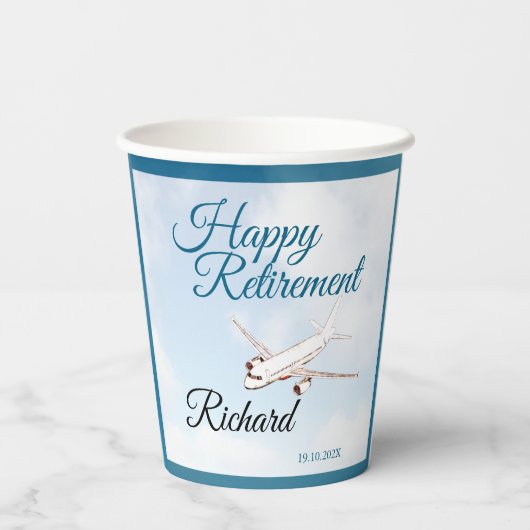 Pensioen Party Papieren beker met Vliegtuigontwerp (Achterkant)