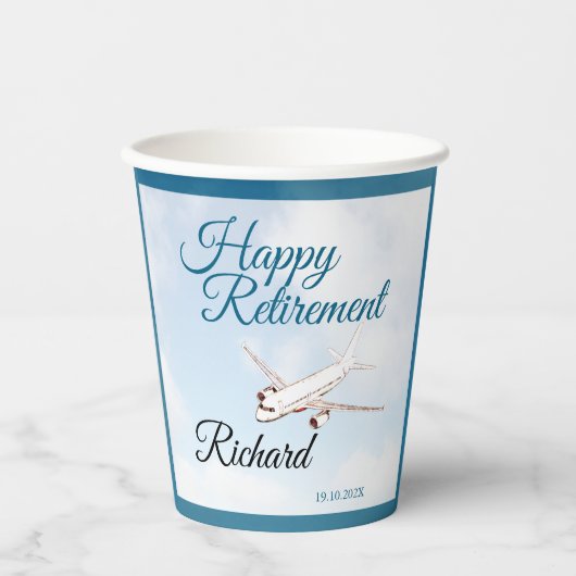 Pensioen Party Papieren beker met Vliegtuigontwerp (Voorkant)