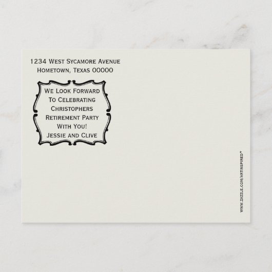 Pensioen Party Photo Card Sla de datum  op Aankondigingskaart (Achterkant)