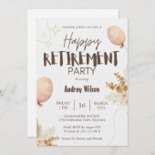 Pensioen Party uitnodiging Happy Brown Beige (Voorkant / Achterkant)