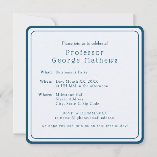 Pensioen Party Uitnodiging Professioneel Elegant (Voorkant)