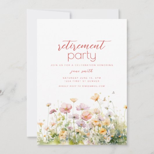 Pensioen Party Uitnodiging Sjabloon met Bloemen (Voorkant)