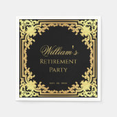 Pensioen Party Zwart Goud Elegant Script Servet (Voorkant)