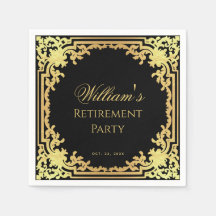 Pensioen Party Zwart Goud Elegant Script 