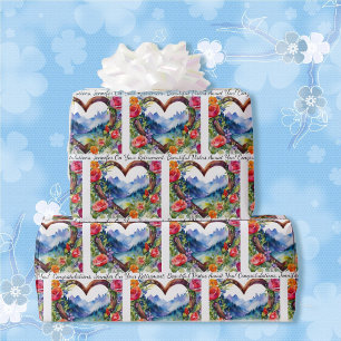 Pensioen Personaliseer Tekst & Naam Rozen Bergen Cadeaupapier