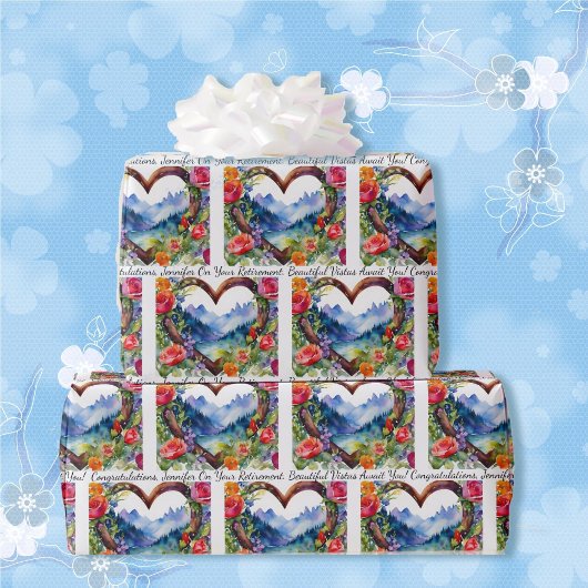 Pensioen Personaliseer Tekst & Naam Rozen Bergen Cadeaupapier