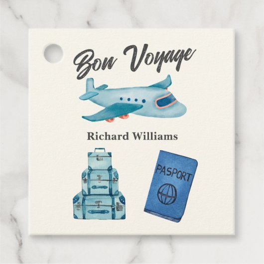Pensioen Reis Avontuur Bon Voyage Plane Bedankjes Labels (Voorkant)