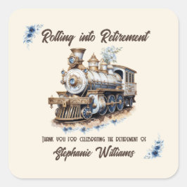 Pensioen Reis Thema Rollende Trein naar Pensioen Vierkante Sticker