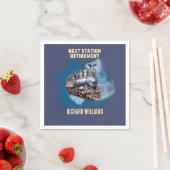 pensioen reizen thema trein volgende station feest servet (Insitu)