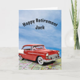 Pensioen Rood en Wit Retro Auto Kaart