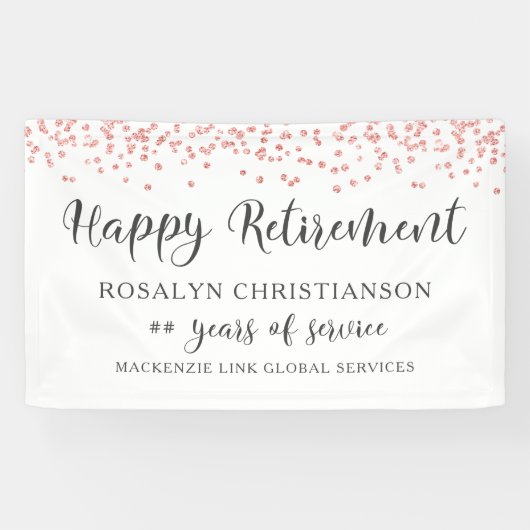 Pensioen Roos Goud Glitter Confetti Script Spandoek (Horizontaal)